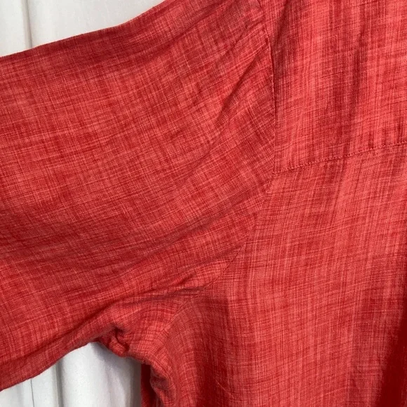 J. Jill 100% Linen Coral Button-Up Top Mandarin Collar Lightweight Knot Button - Picture 8 of 13